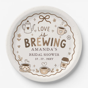 Whimsical Love is Brewing Coffee Bridal Shower Paper Plate