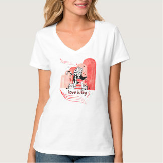 Whimsical "Love Kitty" Doodle Graphic T-Shirt