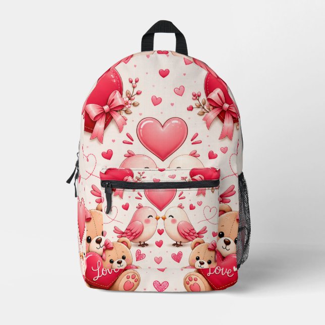 Whimsical Love Pattern School Bag - Cute Gift for  (Front)