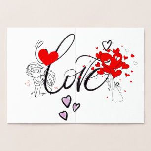 Whimsical Love Script   Bride & Groom Heart Shower Foil Card