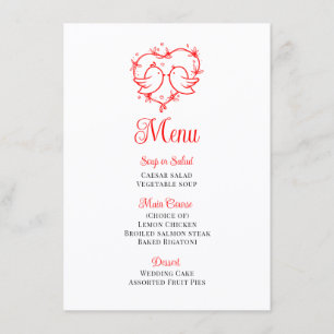 Whimsical Lovebirds Boho Red Heart Garden Wedding Menu