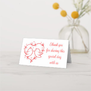 Whimsical Lovebirds Boho Red Heart Garden Wedding Place Card