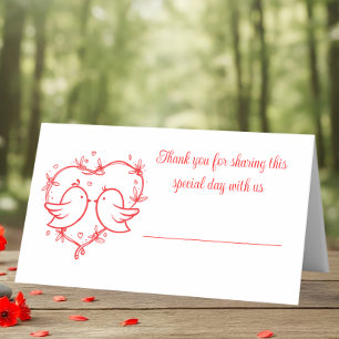 Whimsical Lovebirds Boho Red Heart Garden Wedding Place Card