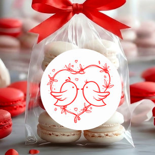 Whimsical Lovebirds Boho Red Heart Thank You Classic Round Sticker