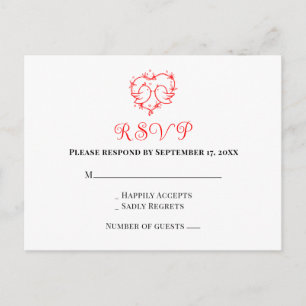 Whimsical Lovebirds Boho Red Heart Wedding RSVP Postcard