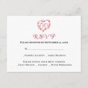 Whimsical Lovebirds Boho Red Heart Wedding RSVP Postcard