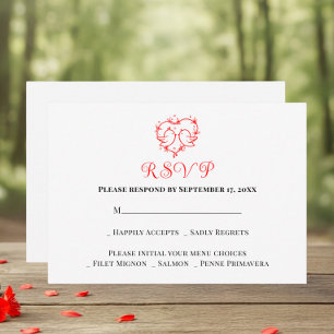 Whimsical Lovebirds Boho Red Heart Wedding RSVP Postcard
