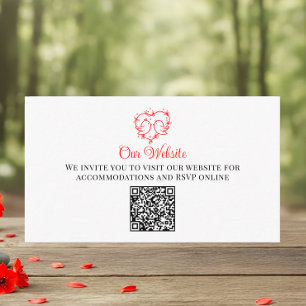 Whimsical Lovebirds Boho Red Heart Wedding Website Enclosure Card