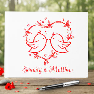 Whimsical Lovebirds Boho Red Love Heart Wedding Guest Book