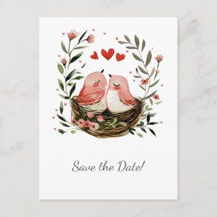 Whimsical Lovebirds Save The Date   Announcement Postcard