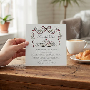 Whimsical Lovebirds Swan Wedding save the date