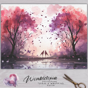 Whimsical Lovebirds & Watercolor Tree Decoupage Tissue Paper