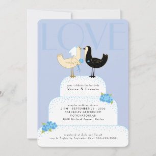 Whimsical Lovebirds Wedding Cake Couples Shower Invitation