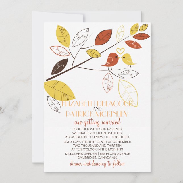Whimsical Lovebirds Wedding Invitation (Front)