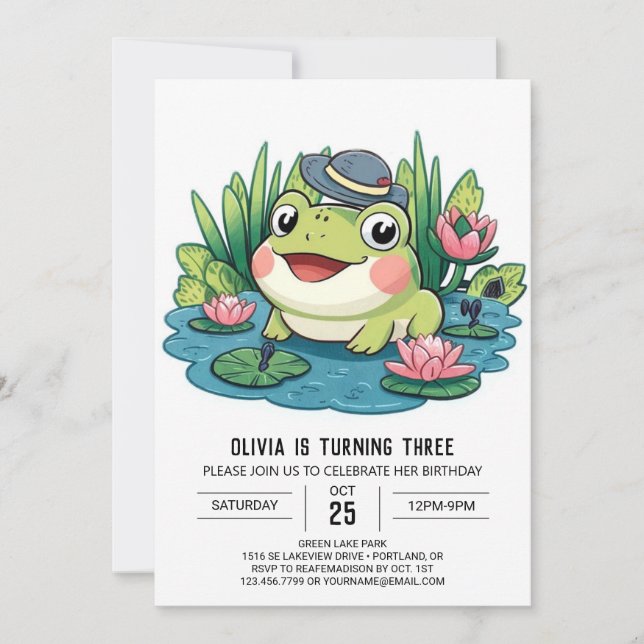 Whimsical Lovely Frog Digital Birthday Invitation (Front)