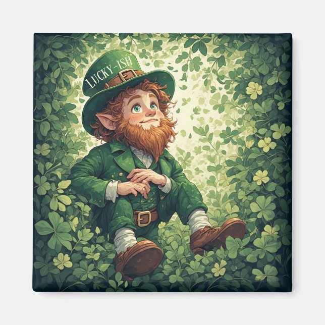 Whimsical Lucky-ish Leprechaun Lush Forest Magical Magnet (Front)
