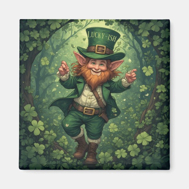 Whimsical Lucky-ish Leprechaun Lush Forest Nursery Magnet (Front)