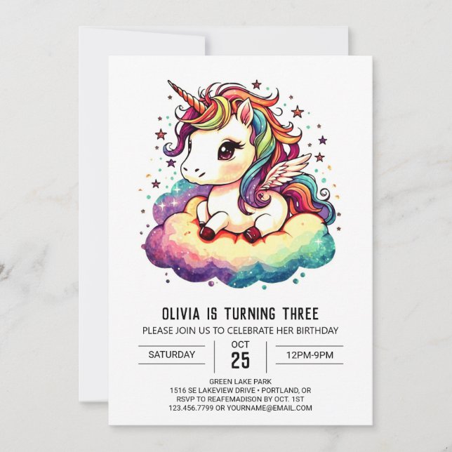 Whimsical Luminous Unicorn Birthday Invitation (Front)