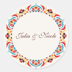 Whimsical Luxury Ivory Floral Style Border Wedding Classic Round Sticker