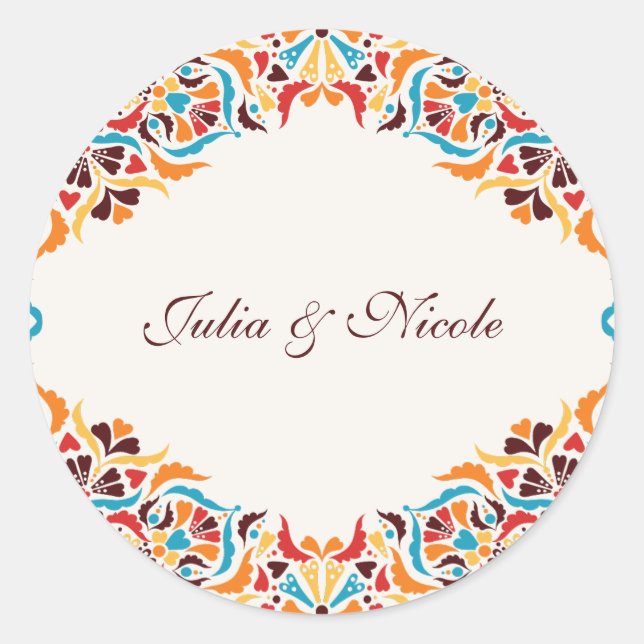 Whimsical Luxury Ivory Floral Style Border Wedding Classic Round Sticker (Front)