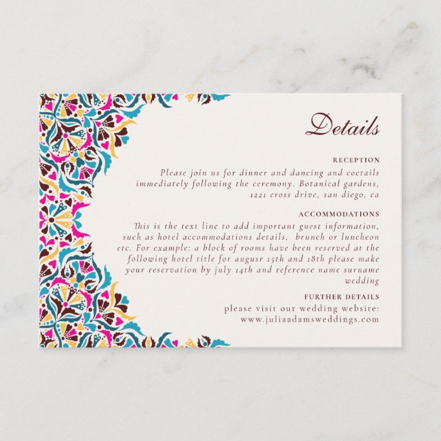 Whimsical Luxury Ivory Floral Style Border Wedding Enclosure Card (Front)
