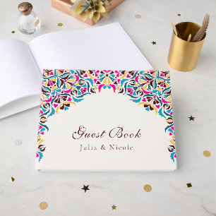 Whimsical Luxury Ivory Floral Style Border Wedding Guest Book
