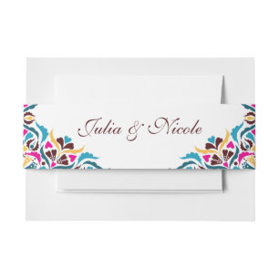 Whimsical Luxury Ivory Floral Style Border Wedding Invitation Belly Band