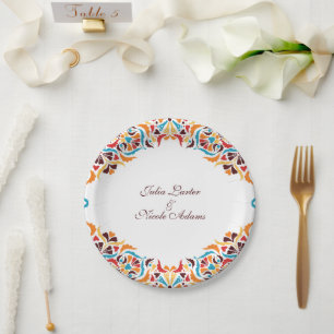 Whimsical Luxury Ivory Floral Style Border Wedding Paper Plate