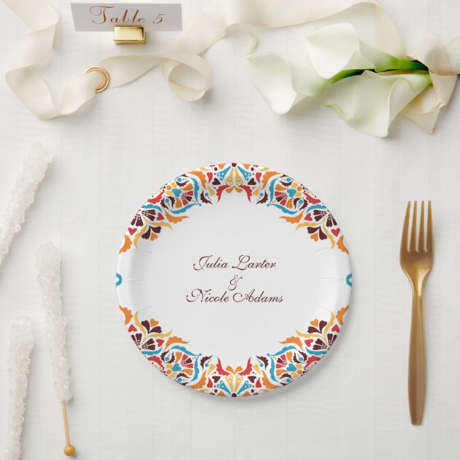 Whimsical Luxury Ivory Floral Style Border Wedding Paper Plate (Wedding)