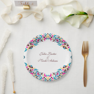Whimsical Luxury Ivory Floral Style Border Wedding Paper Plate