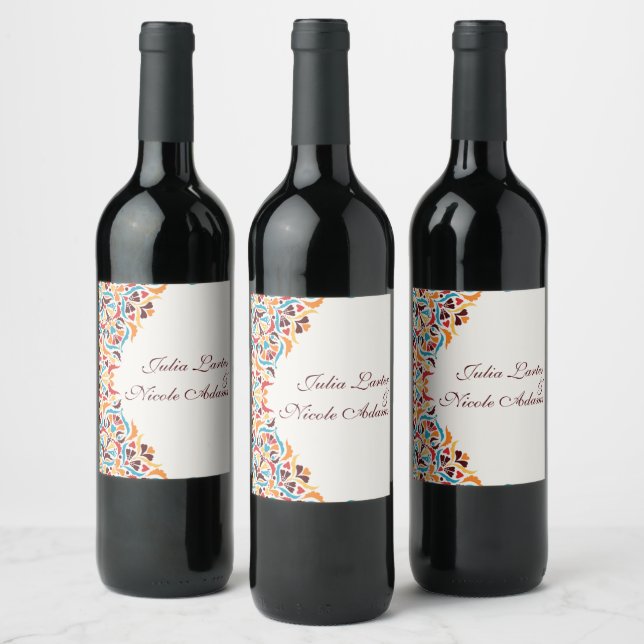 Whimsical Luxury Ivory Floral Style Border Wedding Wine Label (Bottles)