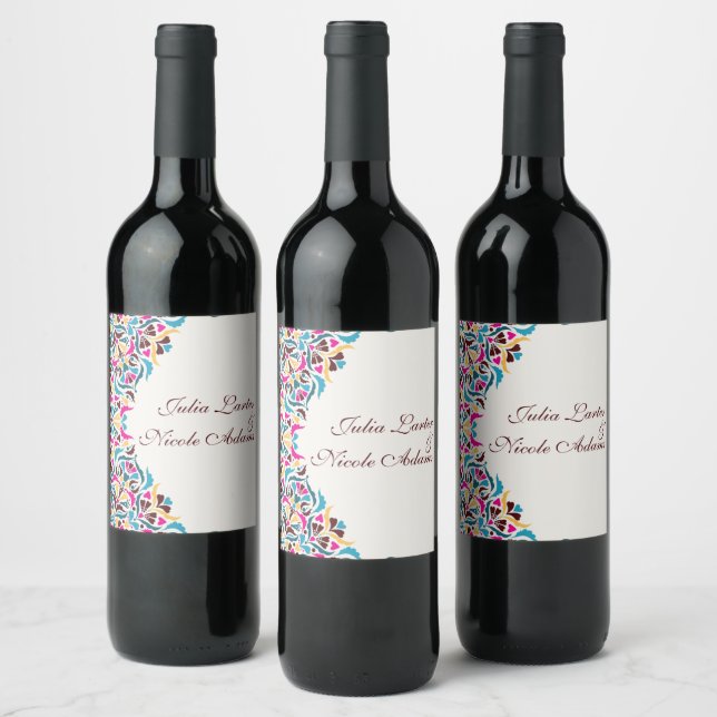 Whimsical Luxury Ivory Floral Style Border Wedding Wine Label (Bottles)