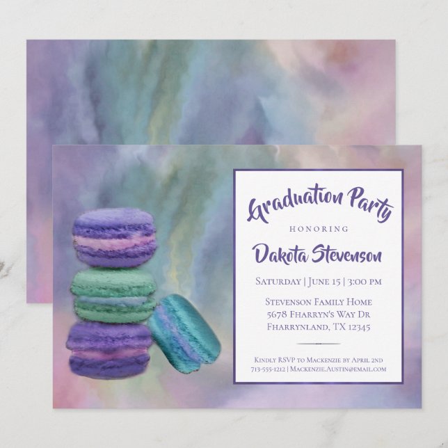 Whimsical Macarons | French Sweets Graduation Invitation (Front/Back)
