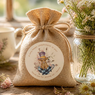 Whimsical Mad Hatter Highland Cow Tea Party Favour Classic Round Sticker
