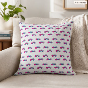Whimsical Magenta Shooting Star Colourful Rainbow Cushion