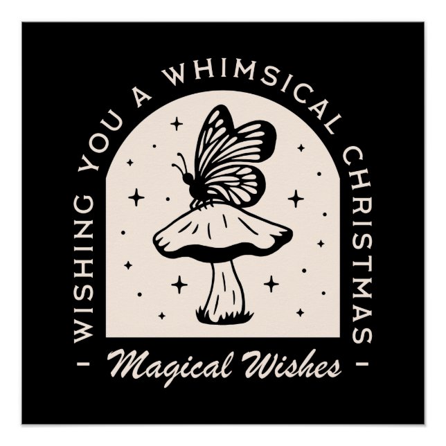 Whimsical magic Christmas witch wishes black Poster (Front)