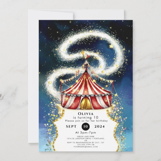 Whimsical Magic Circus Birthday Invitation (Front)