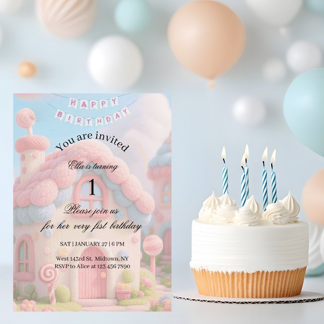 Whimsical Magic House Pink 1st Birthday  Invitation (Creator Uploaded)