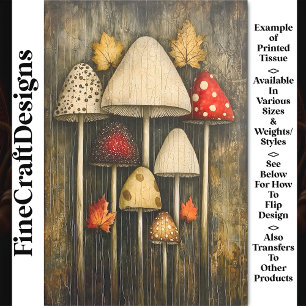 Whimsical Magic Mushrooms & Leaves AW9 Decoupage Tissue Paper