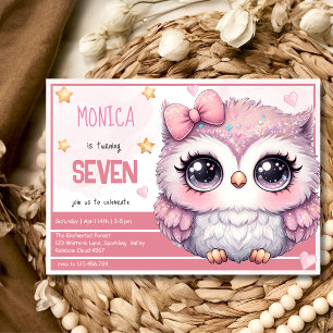 Whimsical magic pastel owl kids birthday invitation