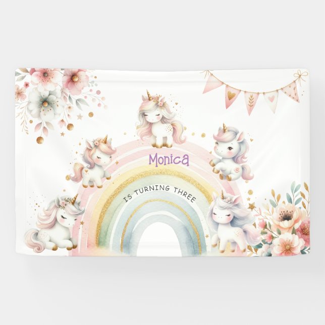 Whimsical magic pastel unicorn kids birthday banner (Horizontal)