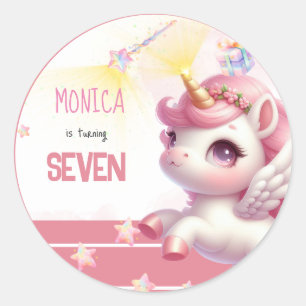 Whimsical magic pastel unicorn kids birthday classic round sticker