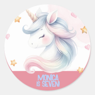 Whimsical magic pastel unicorn kids birthday classic round sticker