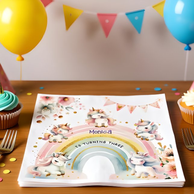 Whimsical magic pastel unicorn kids birthday napkin (Creator Uploaded)