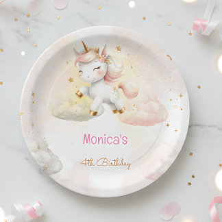 Whimsical magic pastel unicorn kids birthday paper plate