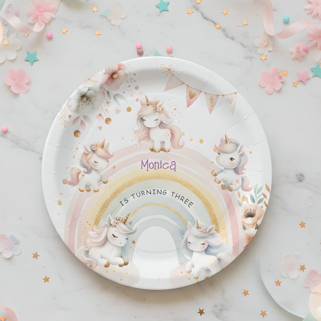 Whimsical magic pastel unicorn kids birthday paper plate (Creator Uploaded)