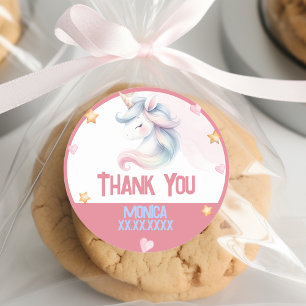 Whimsical magic pastel unicorn kids birthday thank classic round sticker