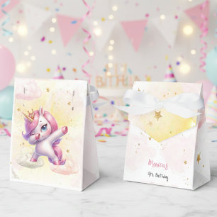 Whimsical magic pink dabbing unicorn kids birthday favour box