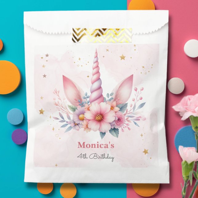 Whimsical magic pink unicorn horn kids birthday favour bags (Creator Uploaded)