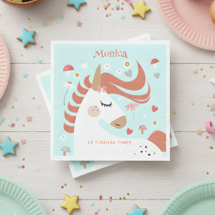 Whimsical magic unicorn kids birthday napkin